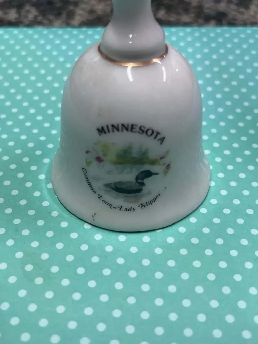 Minnesota Souvenir Ceramic Bell featuring Common Loon and Lady Slipper